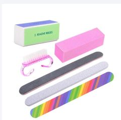 6pcs Nail Files Brush Buffing Grit Sand Fing Nail Tool Accessories Sanding File UV Gel Polish Tools Pink