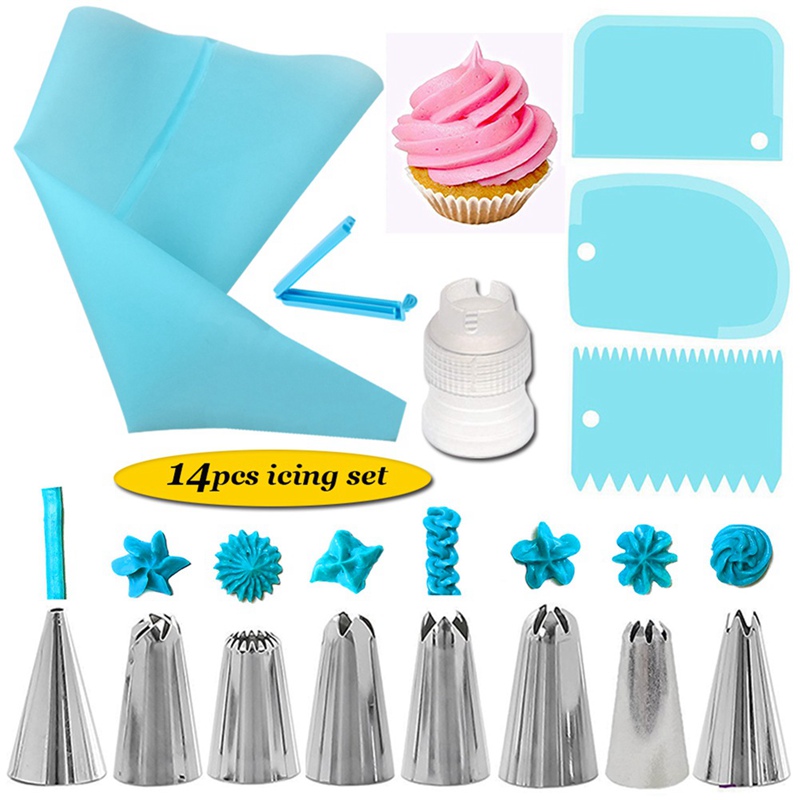 14Pcs/Set Kitchen DIY Cake Decorating Tools Icing Piping Nozzles Set Pastry Bag Scraper Flower