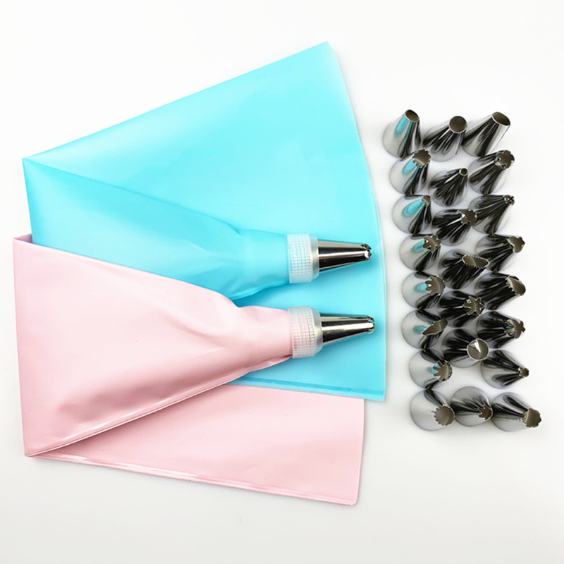 27PCS/Set Silicone Pastry Bag Tips Kitchen DIY Icing Piping Cream Reusable Pastry 24 Nozzle Set Cake