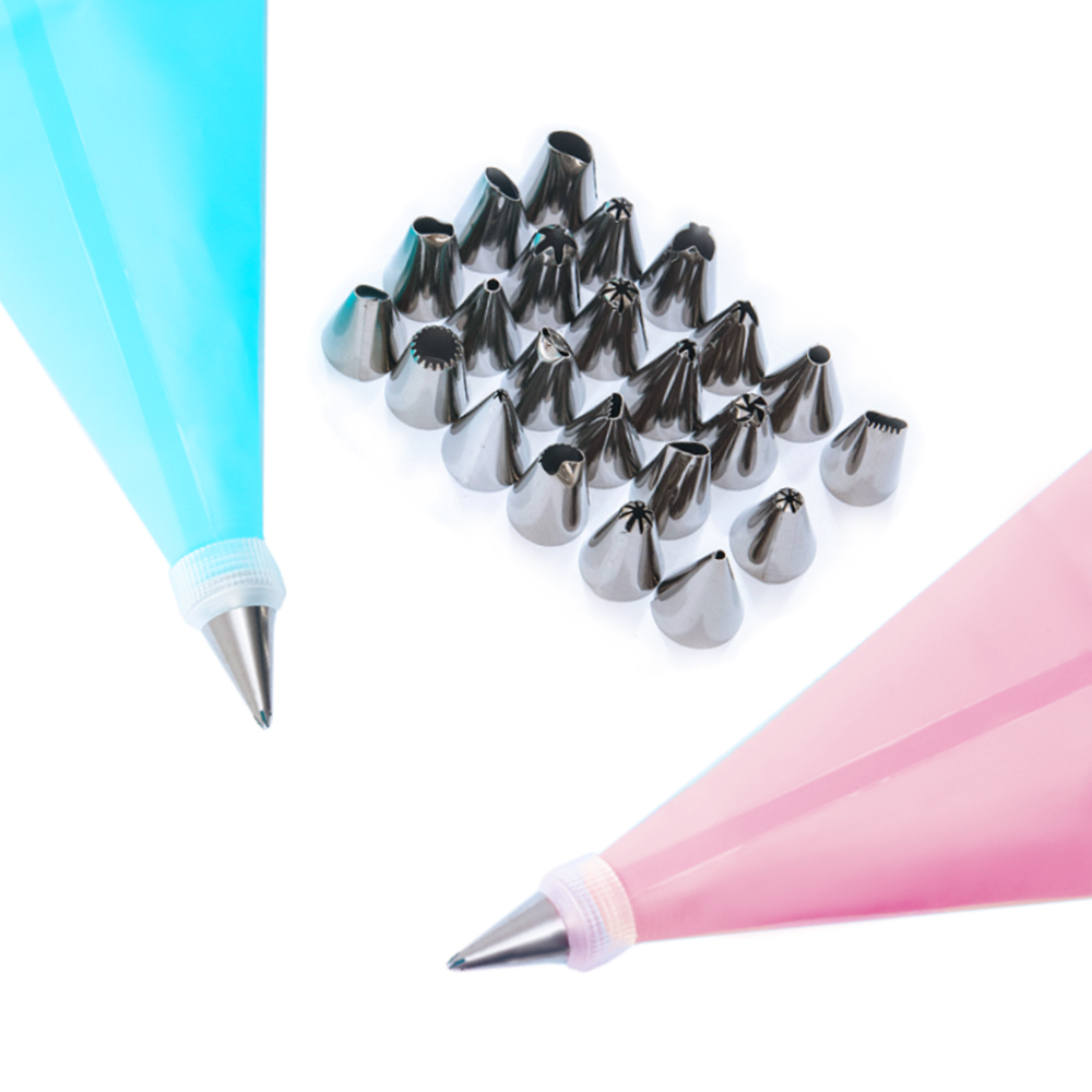 27PCS/Set Silicone Pastry Bag Tips Kitchen DIY Icing Piping Cream Reusable Pastry 24 Nozzle Set Cake