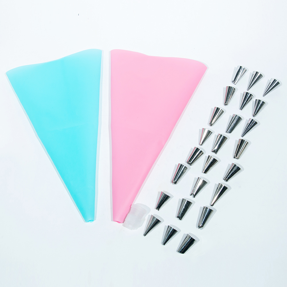 27PCS/Set Silicone Pastry Bag Tips Kitchen DIY Icing Piping Cream Reusable Pastry 24 Nozzle Set Cake