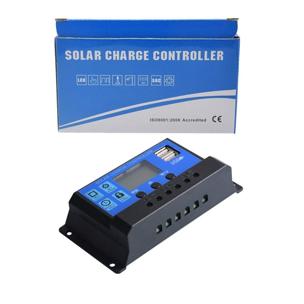 10A/20A/30A 12/24V Auto Solar Charge Controller PWM Controllers LCD Dual USB 5V Output Solar