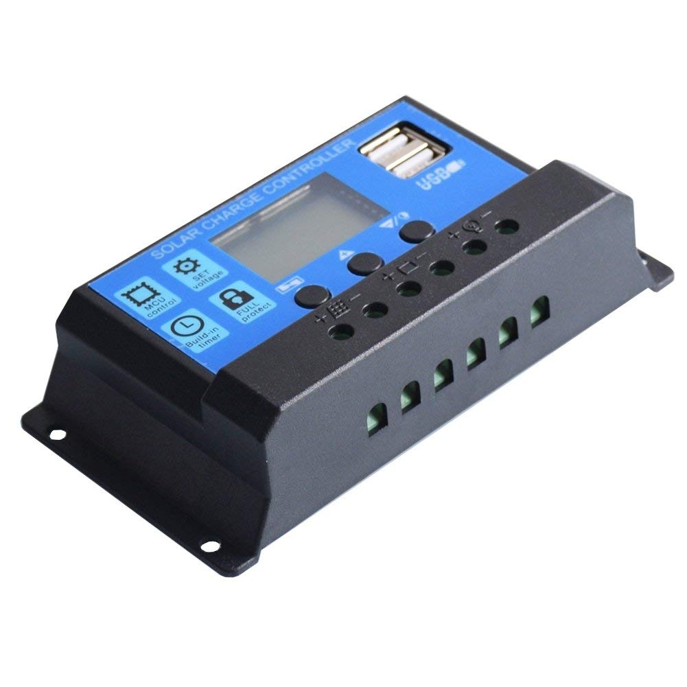 10A/20A/30A 12/24V Auto Solar Charge Controller PWM Controllers LCD Dual USB 5V Output Solar