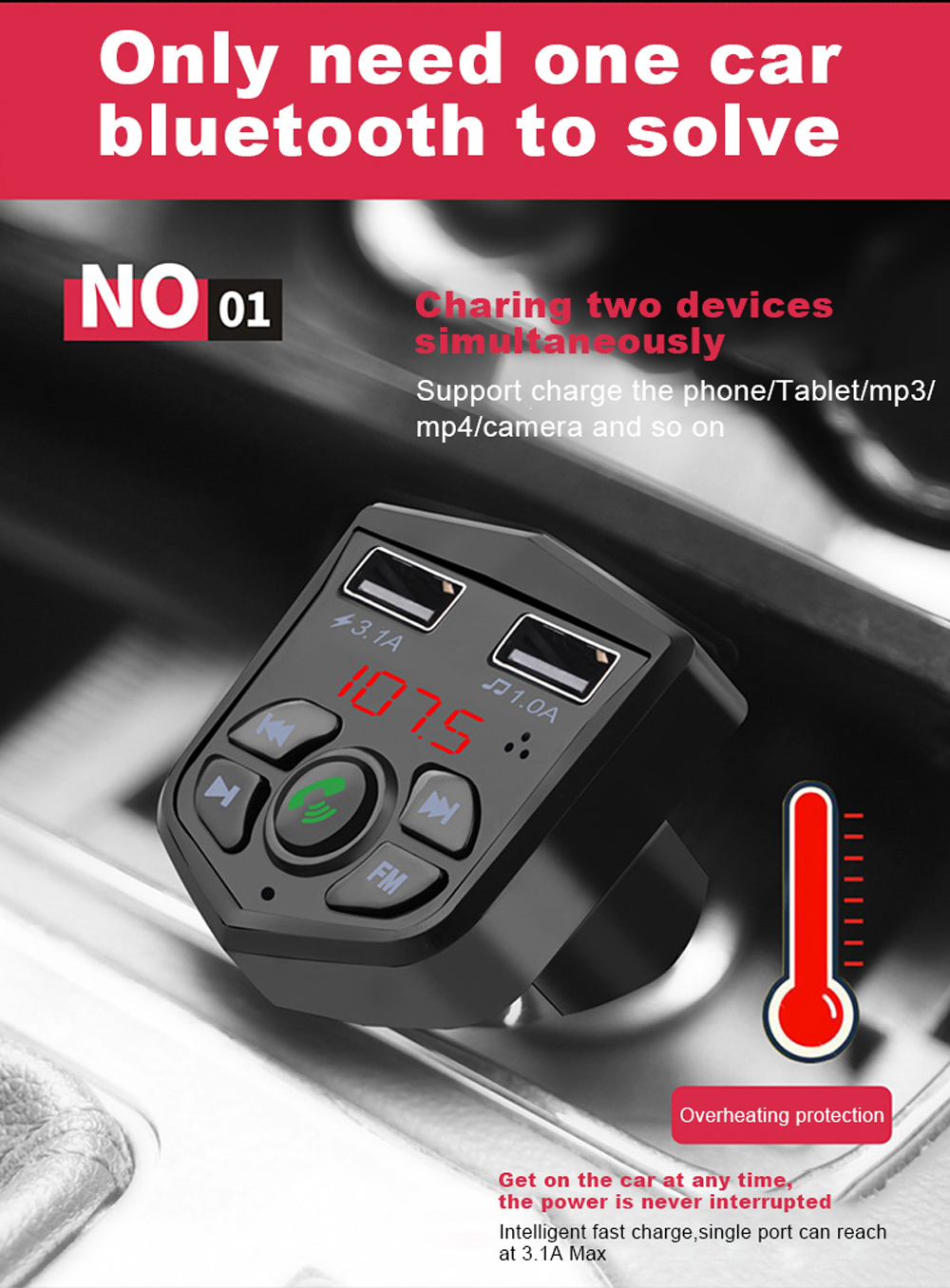 VR robot Bluetooth FM Transmitter Modulator Wireless Handsfree Car Kit 5V 3.1A Dual USB Charger