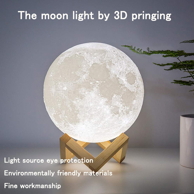 Rechargeable 3D Print Moon Lamp Color Change Touch Switch Bedroom Bookcase Night Light Home Decor