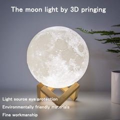 Rechargeable 3D Print Moon Lamp Color Change Touch Switch Bedroom Bookcase Night Light Home Decor remote control+touch+16 color 12cm 1W