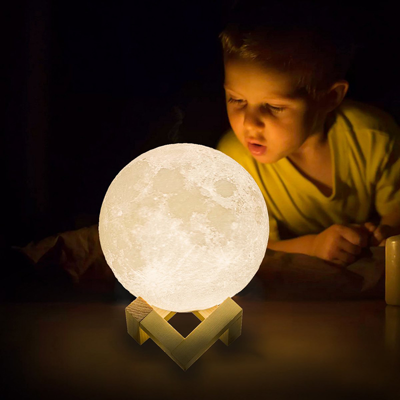 Rechargeable 3D Print Moon Lamp Color Change Touch Switch Bedroom Bookcase Night Light Home Decor