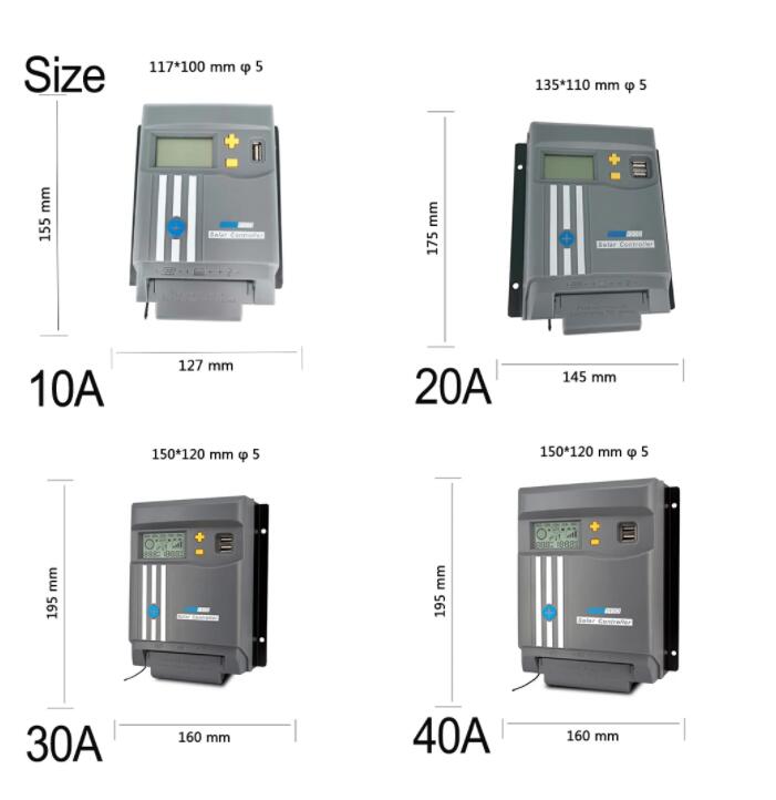 MPPT LCD Display 10A 20A 30A 40A  12V/24V Solar Panel Battery Regulator Charge Controller Dual USB