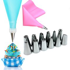 16Pcs/Set DIY Cake Icing Piping Cream Pastry Bag 14PCS Stainless Steel Nozzle Pastry Tips Cake Decorating Tool PINK One size