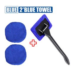 Car Window Cleaner Brush Kit Windshield Cleaning Wash Tool Inside Interior Auto Glass Wiper With Long Handle Car Accessories Blue one size