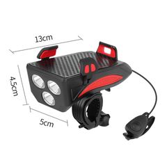 4000mAh Multi-Function 4 in 1 Bicycle Light Flashlight Bike Horn Alarm Bell Phone Holder Power Bank Bike Accessories Cycling Front Light Red