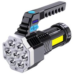 High Power LED Flashlight Powerful USB Rechargeable Torch Handheld Portable Outdoor Lamp Built-in Battery COB 7 LED Flashlights Black as picture