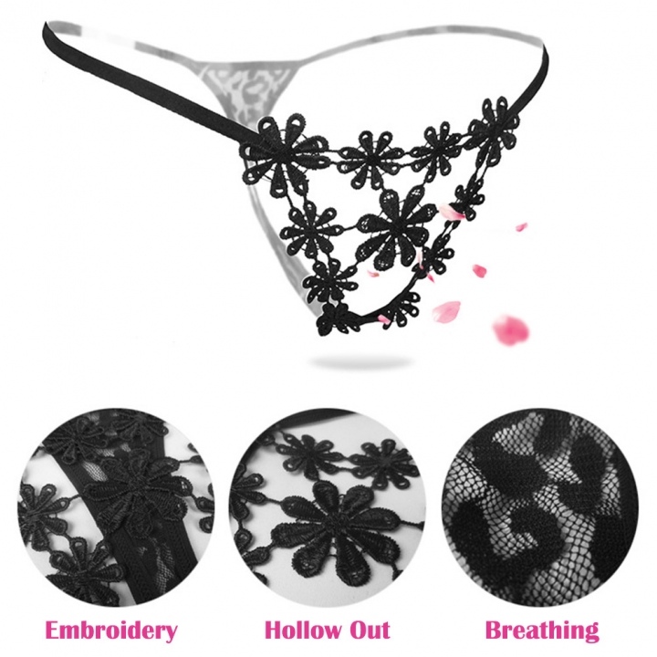 Women&apos;s Sexy Floral Crotchless G-String Stretchy Embroidery Panties Thong Cute Underwear