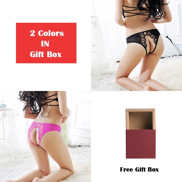 Sexy Floral Mesh Crotchless Panties G-String Thong Lingerie Underwear For Women 2 Colors/Pack KZ6322