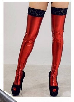 Womens Sexy Thigh-high Leather Hollow Out Stockings Lace Lingerie Bow Clubwear Socks KZ6241