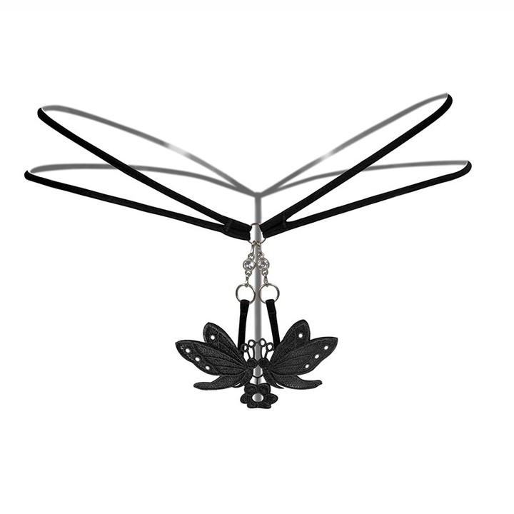 Women's Sexy G-String Thong With Butterfly Pendant Diamond Crotchless Lingerie Underwear KZ6311
