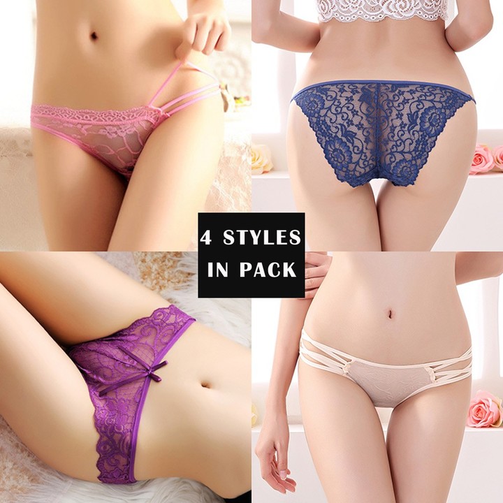 Women's 4 Different Styles Pack Sexy Low Rise Mesh Floral G-String Bikini Lingerie KZ6347