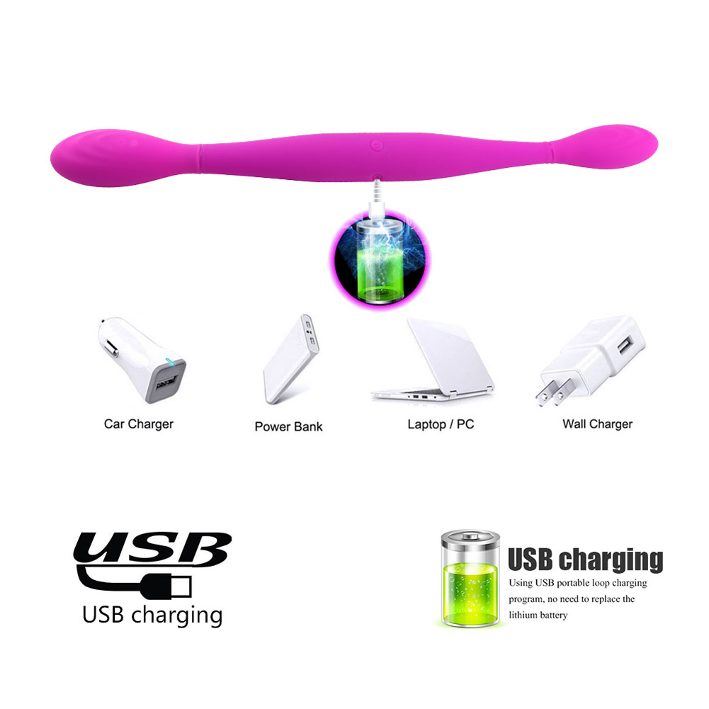 Dual Heads Vibrator USB Charging Bendable Sex Toy For Lesbian Couples