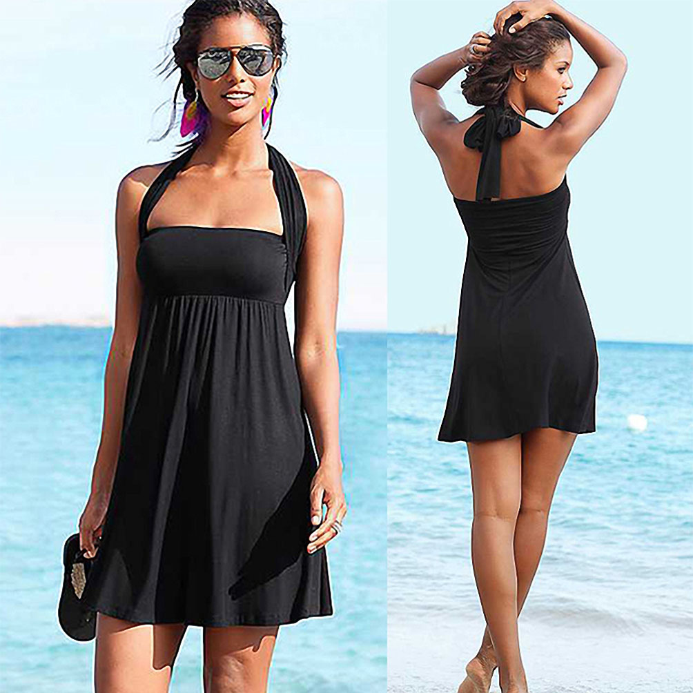 Women's Multi-functional Maxi Dress Pure Color Casual Beach Dresses Halter Off Shoulder Padded Skirt