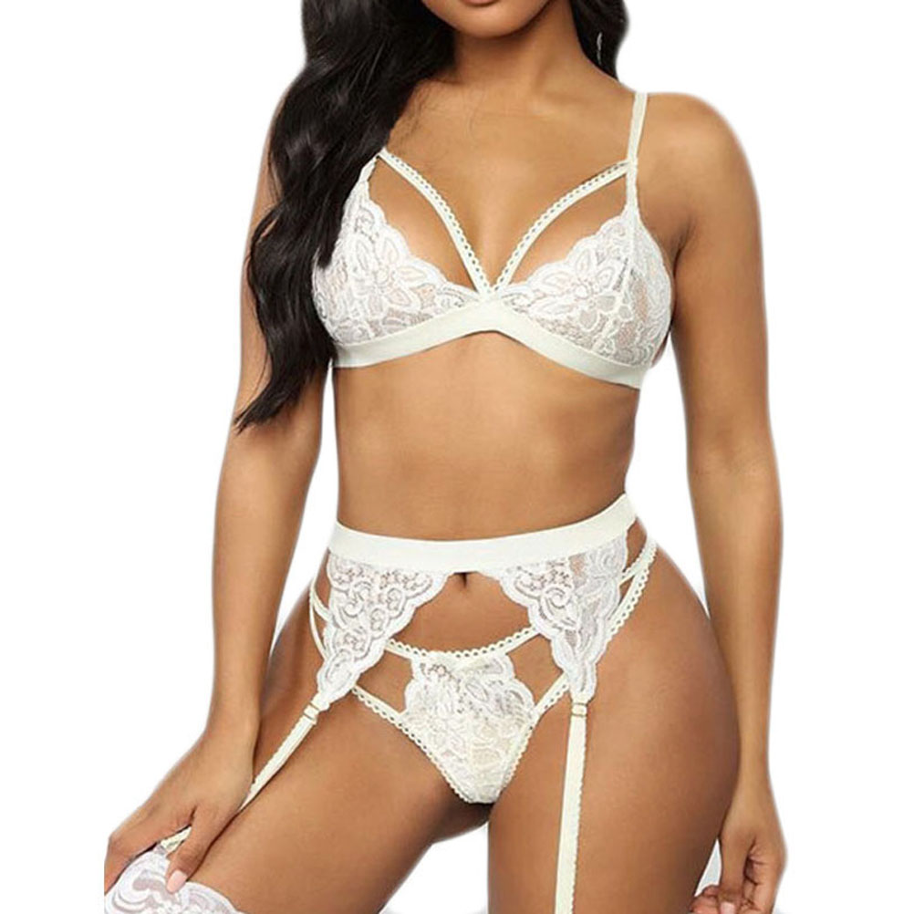 Women&apos;s Sexy Lingerie Babydoll Bra Garter Belt G-String Bodysuit 3pcs Pack Gift for Girlfriend