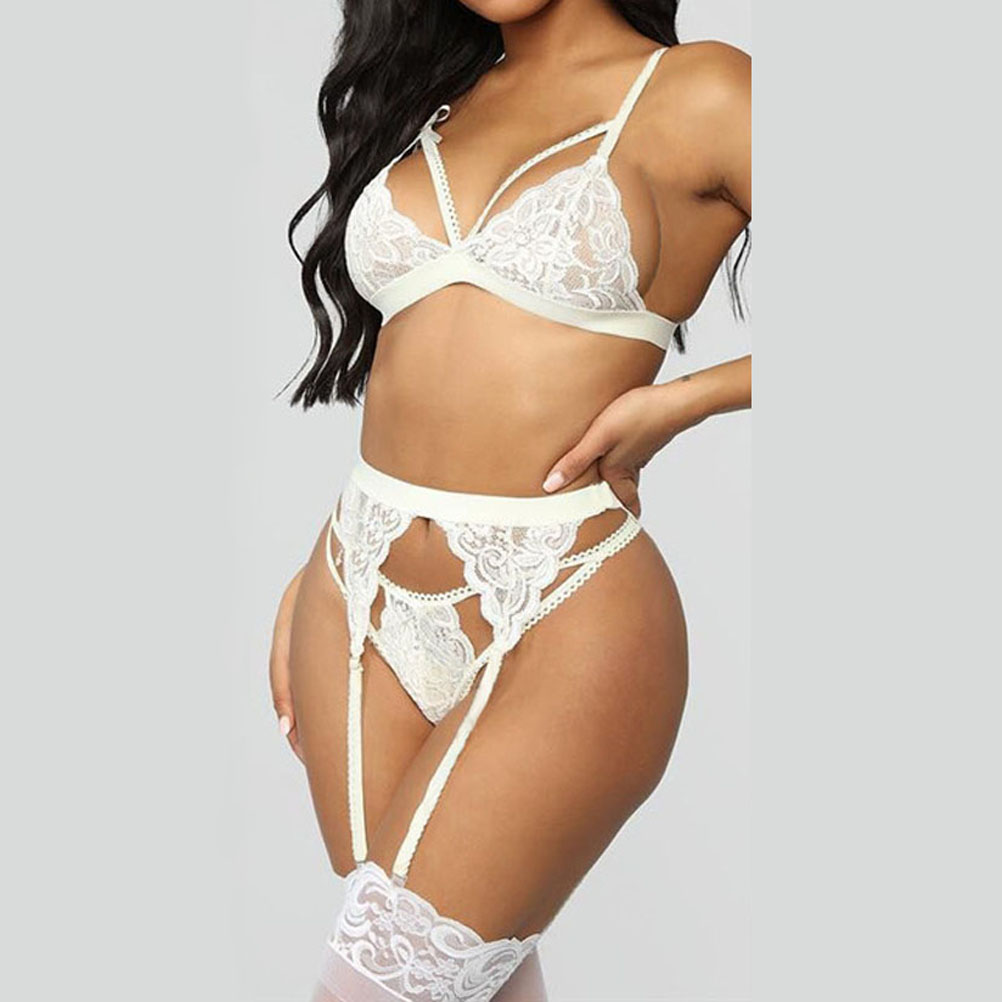 Women Sexy Lingerie Babydoll Set Bra Garter Belt G-String Bodysuit 3pcs Pack Valentine Gift for Girlfriend Wife