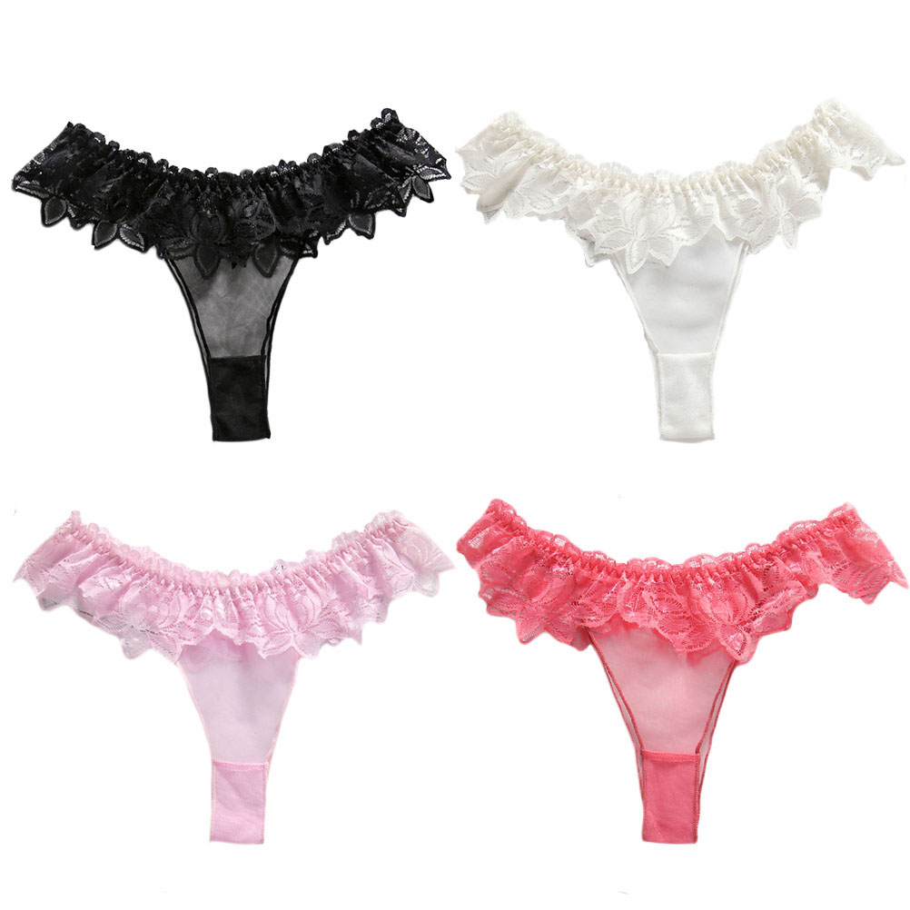 4 Colors Pack Women&apos;s Sexy Lace Brief Cute Breathable See-Through Panties Underwear for Women