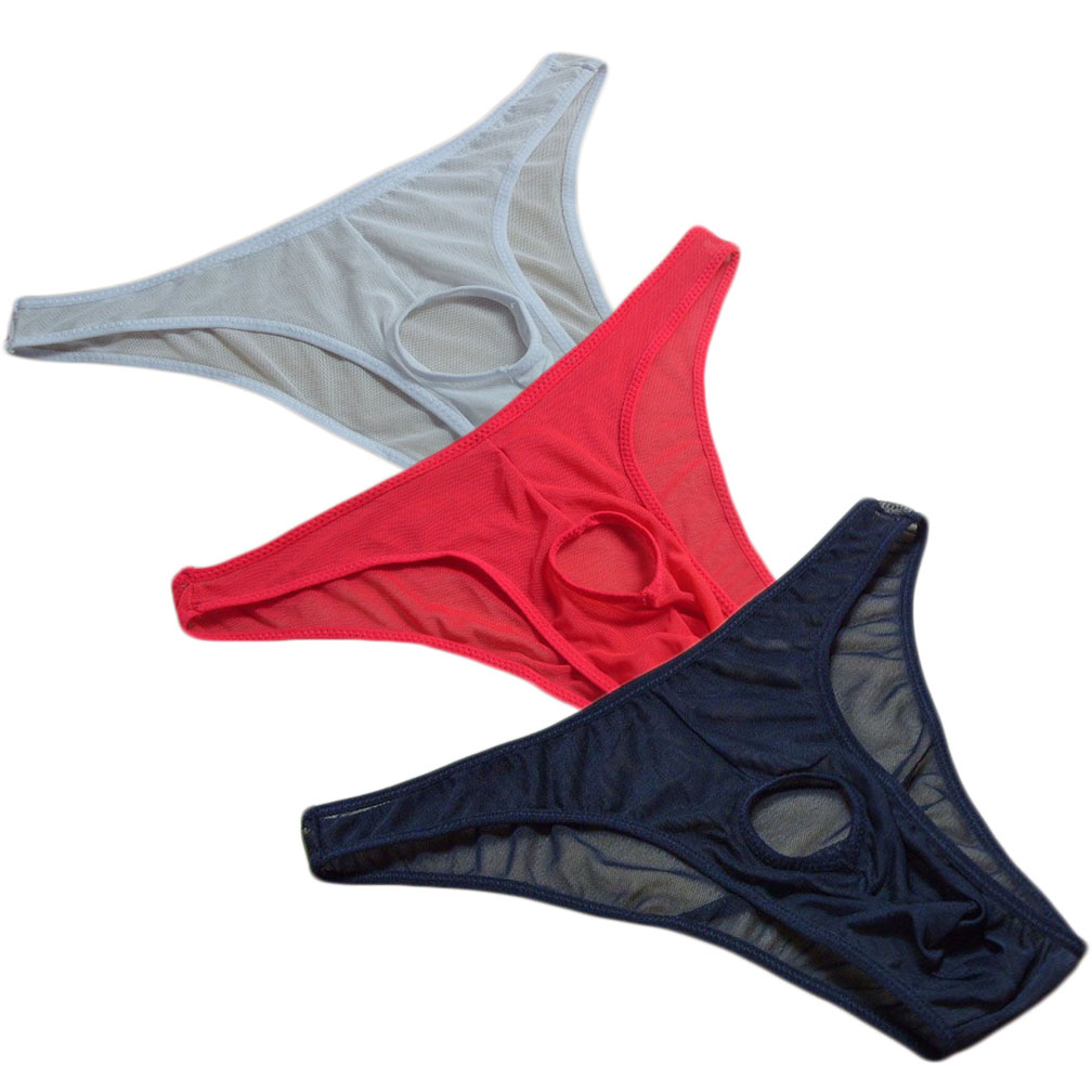 Men&apos;s 3 Colors Pack Sexy Brief Cool Underwear Ice Mesh G-Strings Bikini Thongs Gift For Boyfriend