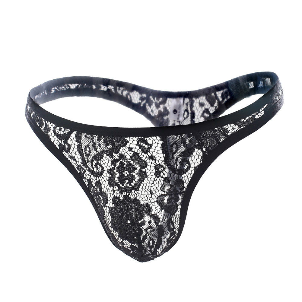 Men&apos;s 2 Colors Pack Sexy Brief Cool Lace Thong Mesh G-Strings Bikini Underwear Gift For Boyfriend