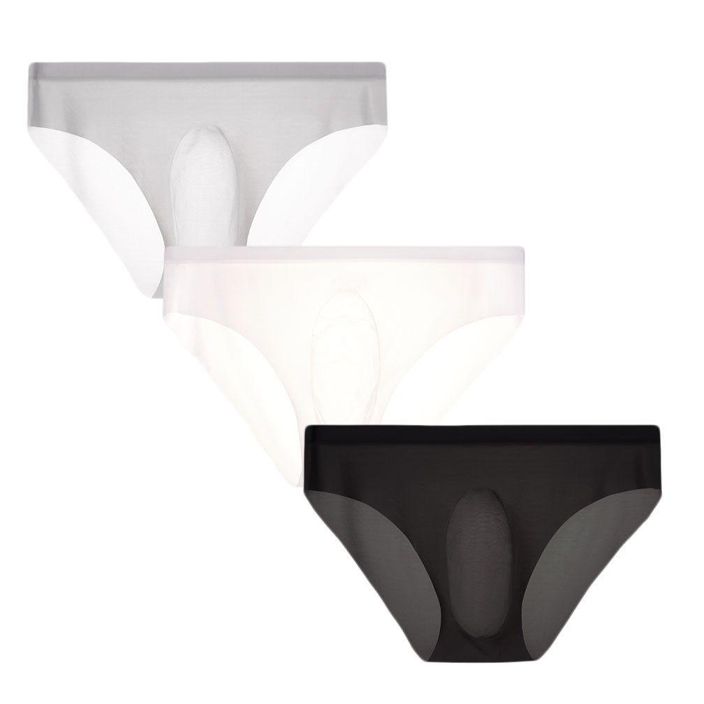 Mens 3 Colors Pack Ice Silk Brief Ultra Soft Sexy Thong Micro Modal Pouch Underwear Panties
