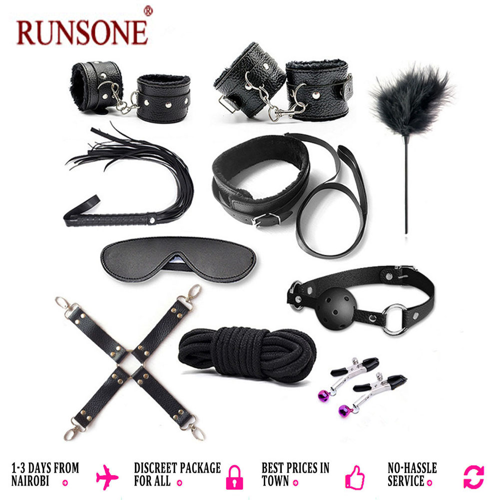 10pcs Pack Bondage Restraints BDSM Adult Sex Toys PU Leather Fetish Set Role Play Bed Game Handcuffs Mouth Ball Gag Foreplay Gift for Women Men Couples