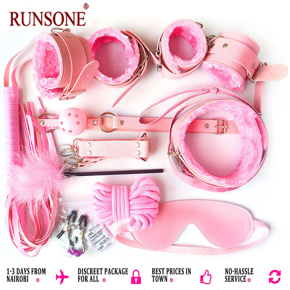 10pcs Pack Bondage Restraints BDSM Adult Sex Toys PU Leather Fetish Set Role Play Bed Game Handcuffs Mouth Ball Gag Foreplay Gift for Women Men Couples