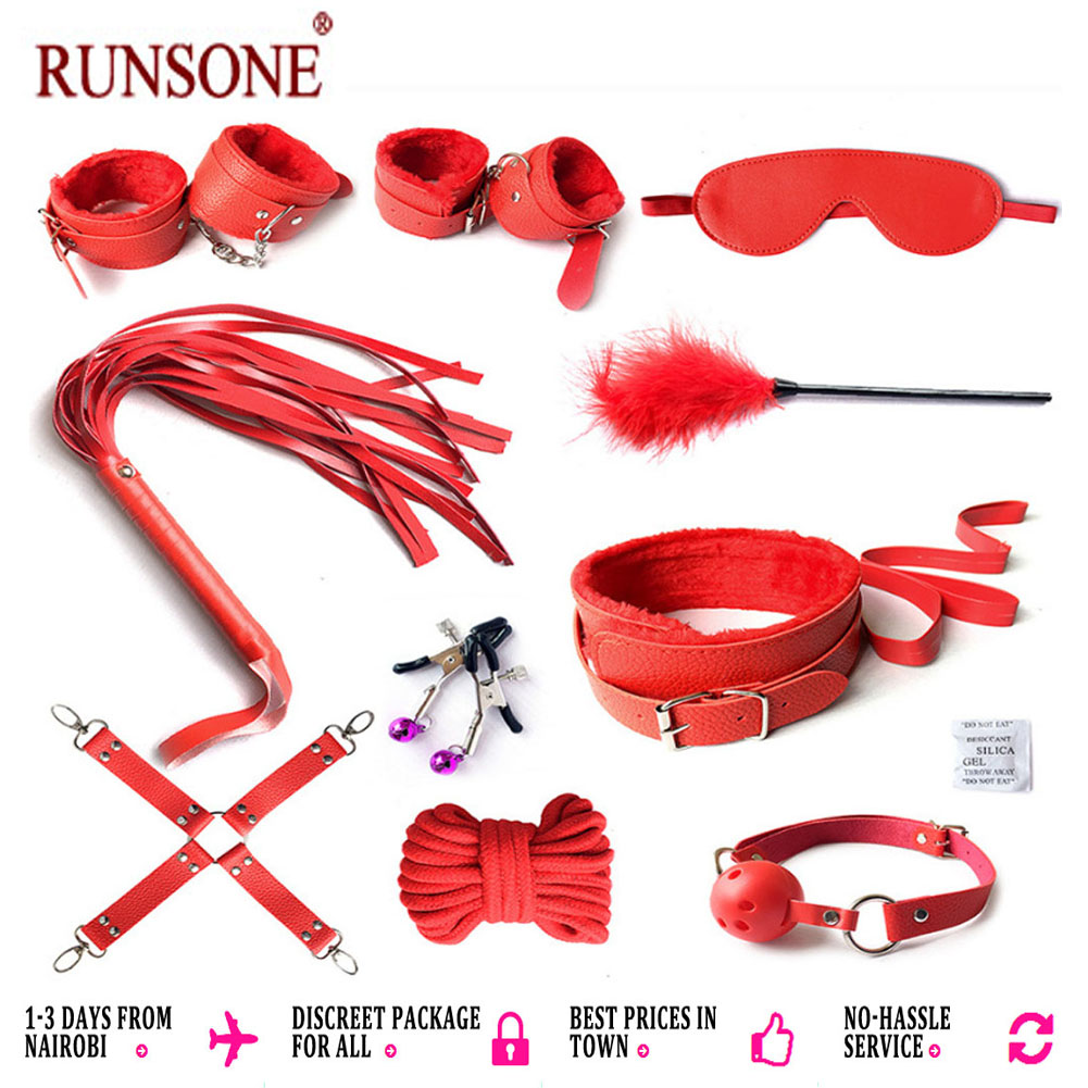 10pcs Pack Bondage Restraints BDSM Adult Sex Toys PU Leather Fetish Set Role Play Bed Game Handcuffs Mouth Ball Gag Foreplay Gift for Women Men Couples