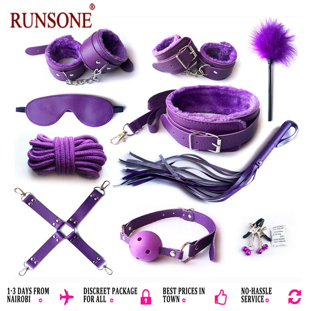 10pcs Pack Bondage Restraints BDSM Adult Sex Toys PU Leather Fetish Set Role Play Bed Game Handcuffs Mouth Ball Gag Foreplay Gift for Women Men Couples