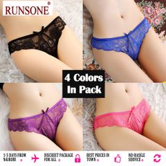 Womens 4 Colors Pack Sexy Lace Underwear Brief See-Through Floral Panties Thongs Perfect Gift For Women Girlfriend Wife 4 Colors Pack One Size