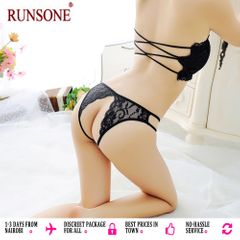 Womens Sexy Open Crotch Thong Floral Lace Tanga Crotchless Panties Mesh Lingerie Underwear G-string Brief For Ladies Girls Wife Black One Size
