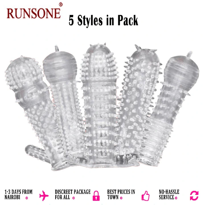 5pcs Pack Penis Sleeves Cock Enlarger Extender Delayed Ring Silicone Condom Sex Toys for Men