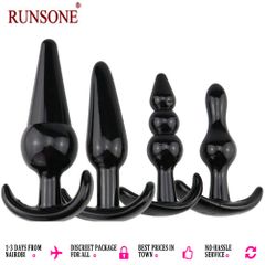 4pcs Pack Anal Plugs Silicone Butt Dildo Anus Beads Trainer Sensuality Adult Sex Toys Gifts for Men Women Partner Black 4 Styles Pack