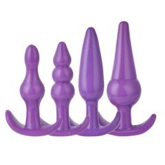 4pcs Pack Anal Plugs Silicone Butt Dildo Anus Beads Trainer Sensuality Adult Sex Toys Gifts for Men Women Partner Purple 4 Styles Pack