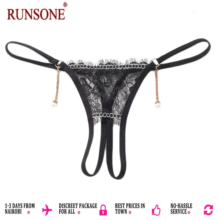 Women Sexy Lace Crotchless Brief G-String See Through Underwear Cute Breathable Panties Perfect Sex Gift For Girlfriend Wife Black FREE SIZE image