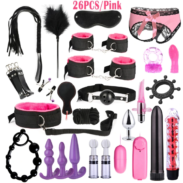 26pcs Pack Sex Restraints BDSM Leather Bondage Adult Sex Toys Fetish SM Role Play Game Tool for Women Couple
