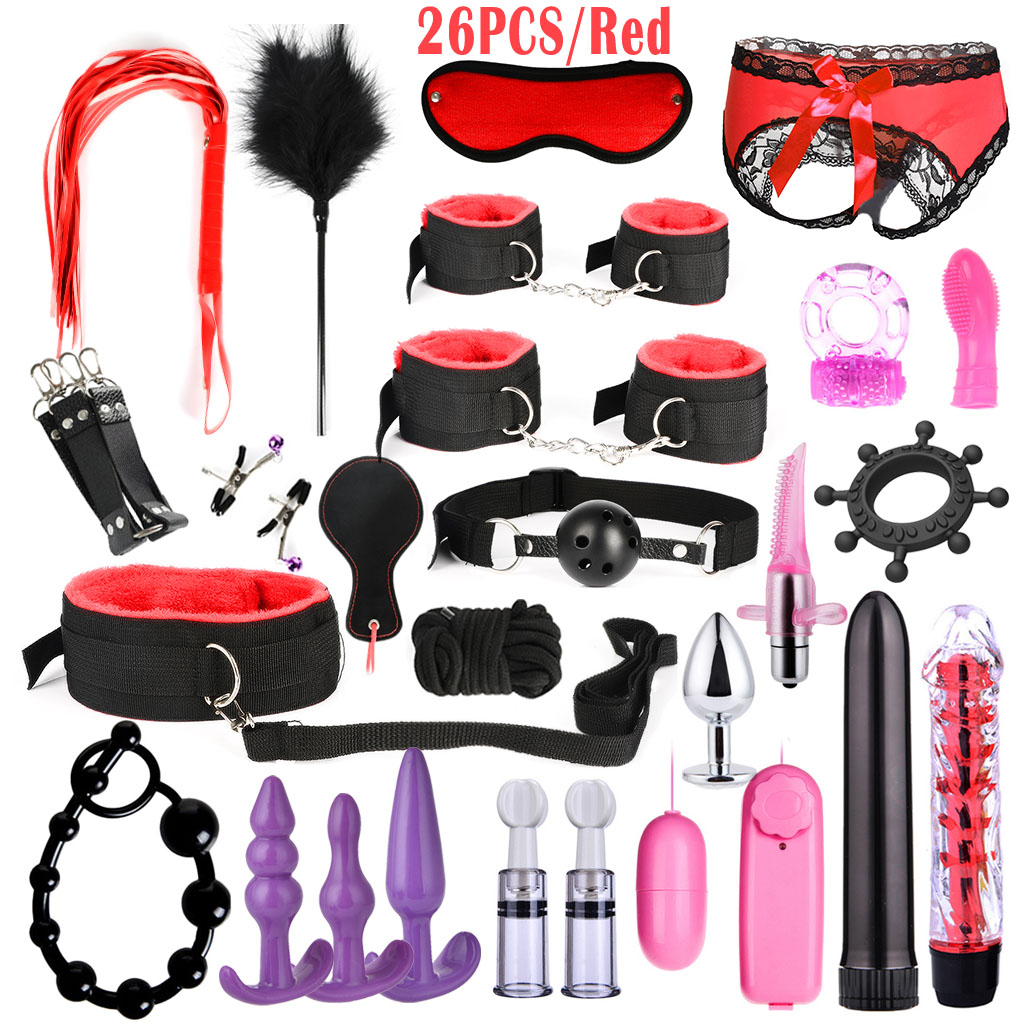 26pcs Pack Sex Restraints BDSM Leather Bondage Adult Sex Toys Fetish SM Role Play Game Tool for Women Couple