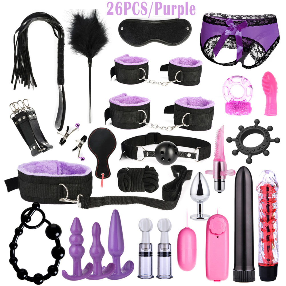 26pcs Pack Sex Restraints BDSM Leather Bondage Adult Sex Toys Fetish SM Role Play Game Tool for Women Couple
