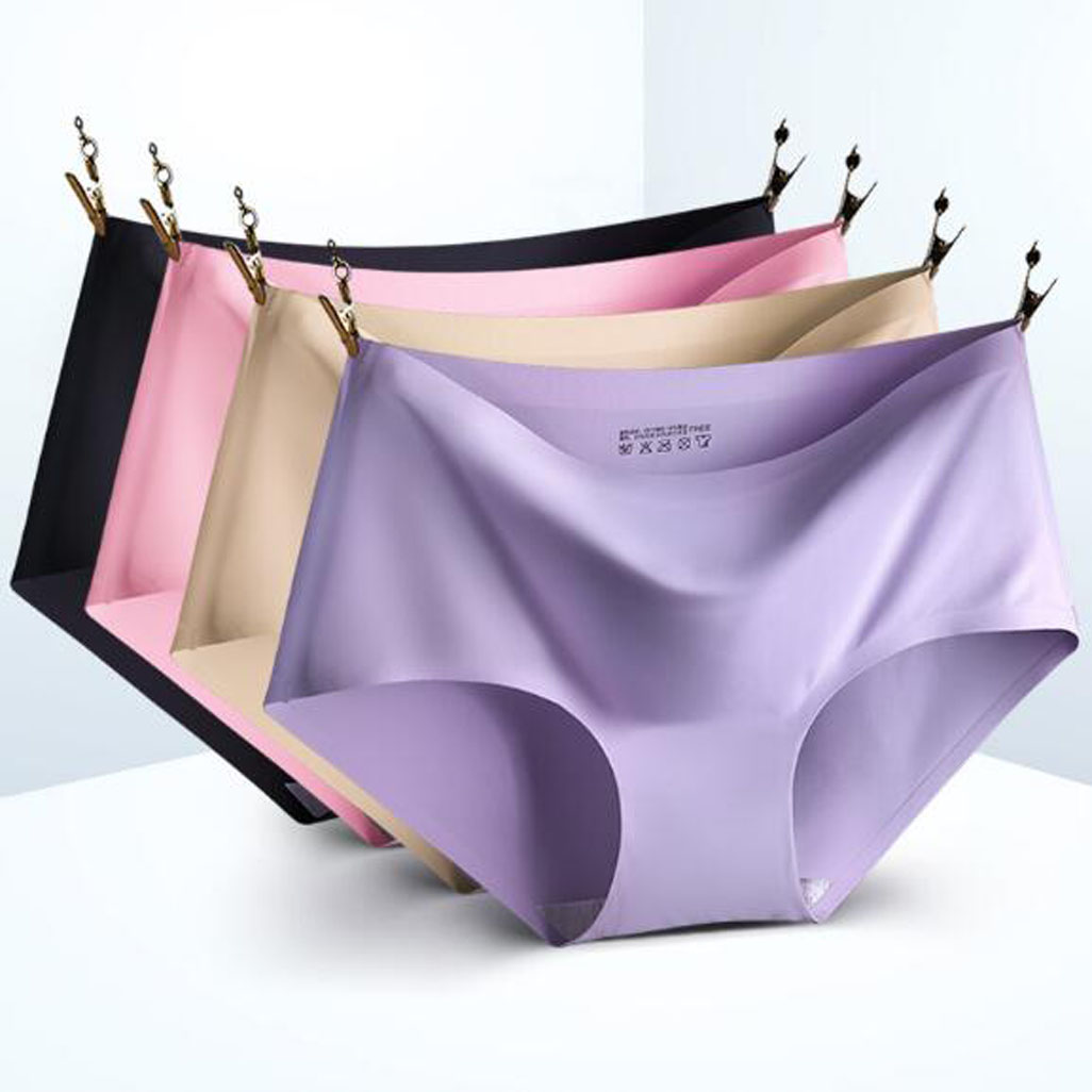 Women&apos;s 4in1 Ice Silk Seamless Underwear Mid Waist Full Coverage Invisible Panties Lingerie
