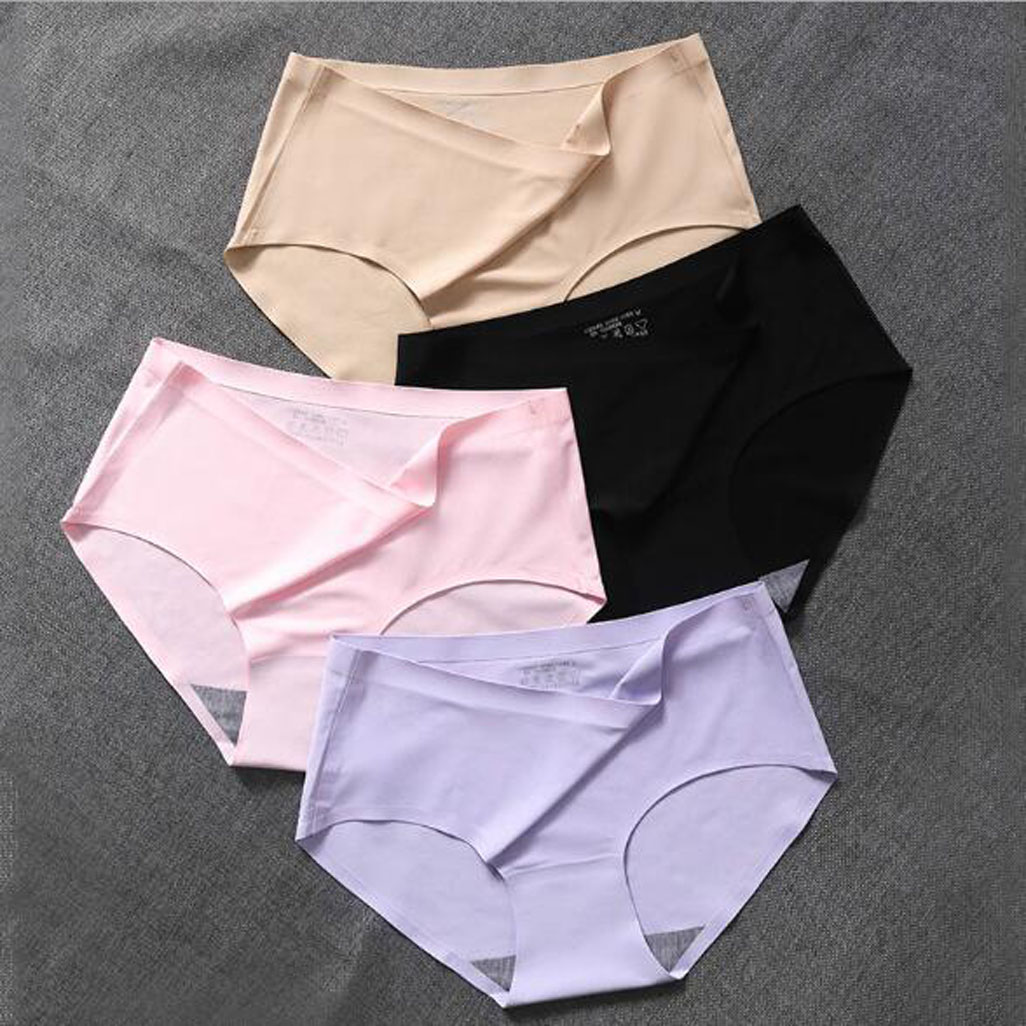 Women&apos;s 4in1 Ice Silk Seamless Underwear Mid Waist Full Coverage Invisible Panties Lingerie