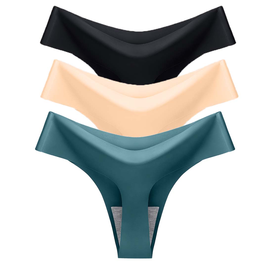 Women&apos;s 3 Colors Pack Ice Silk Seamless Thong Underwear Low Waist Invisible Panties Lingerie Brief