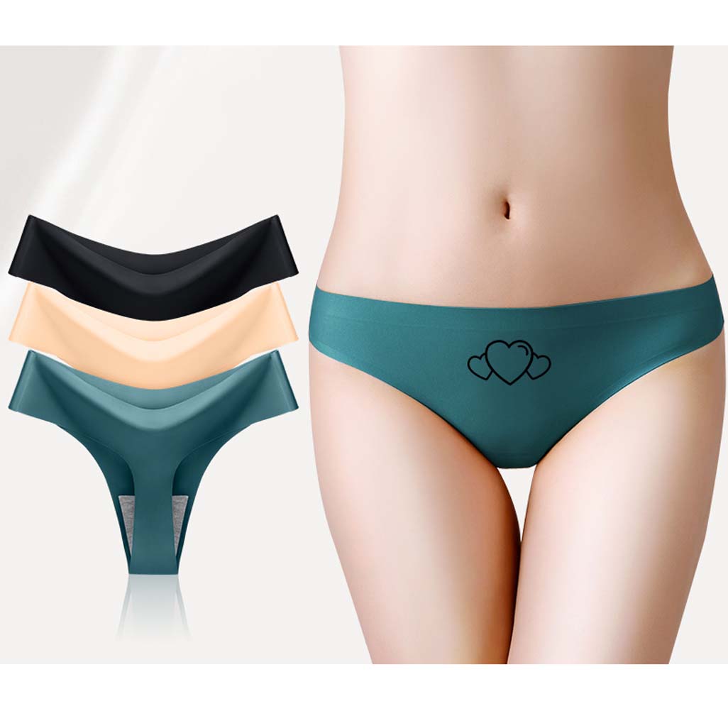 Women&apos;s 3 Colors Pack Ice Silk Seamless Thong Underwear Low Waist Invisible Panties Lingerie Brief