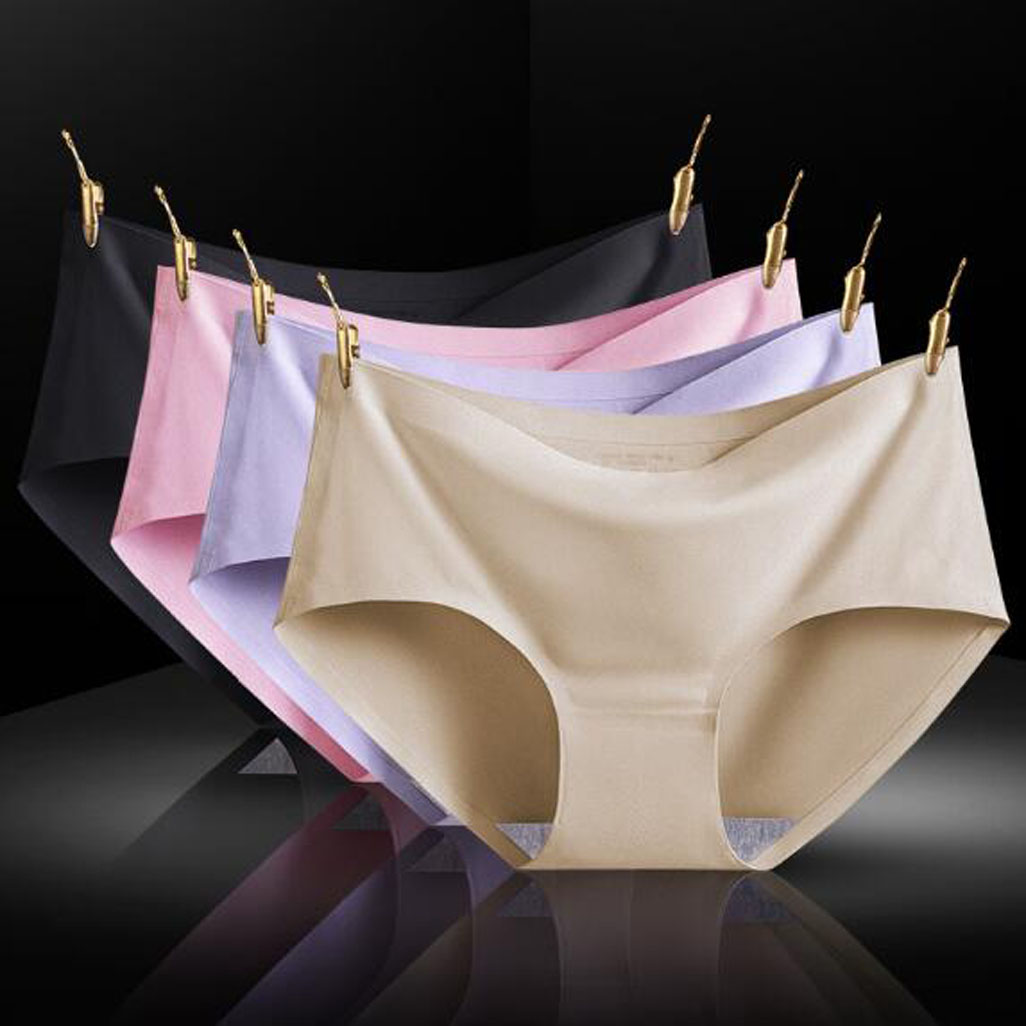 Womens 4in1 Ice Silk Seamless Underwear Invisible Panties Lingerie Brief Gift for Girlfriend Wife