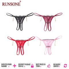 Women 4in1 Pack Sexy Lace Crotchless Brief G-String Lingerie See Through Underwear Thong Cute Breathable Panties Clothing Dresses Perfect Sex Gift For Girlfriend Wife 4 Colors Pack FREE SIZE