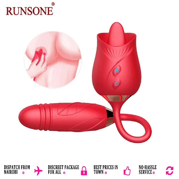 Rose Toy Vibrator Thrusting G Spot Dildo Clitoral Licking Stimulator Anal Plug Oral Tongue Adult Teasing Sex Toys for Women Couple Masturbation