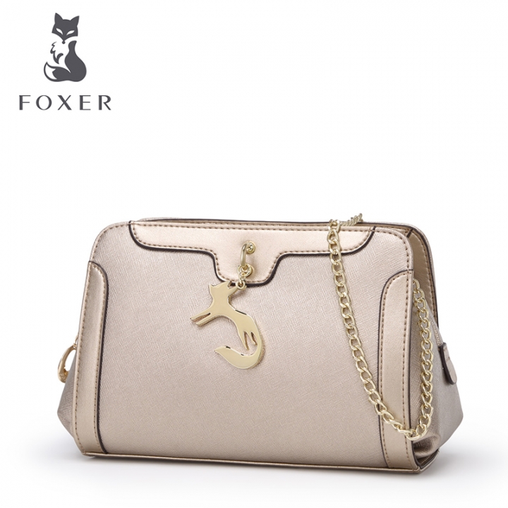 Kilimall Foxer Brand Women Cow Leather Shoulder Bags Chain Long Foxer Brand Women Cow Leather Shoulder Bags Chain Long Strap Crossbody Cowhide Handbags Small Gold